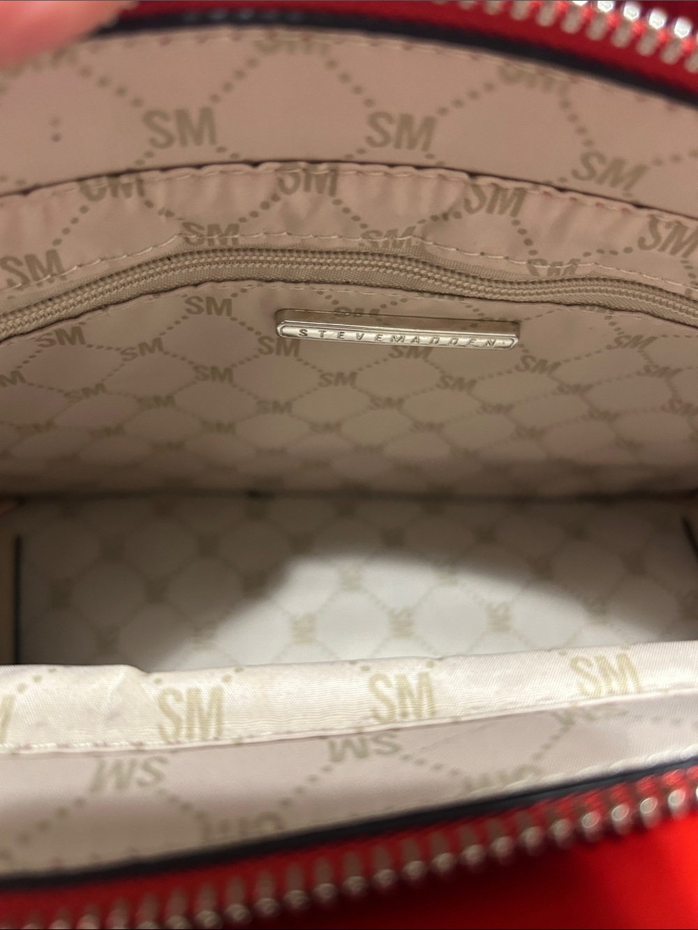 Steve Madden Red Jeweled Logo Structured Satchel with 2 straps - Picture 7 of 11